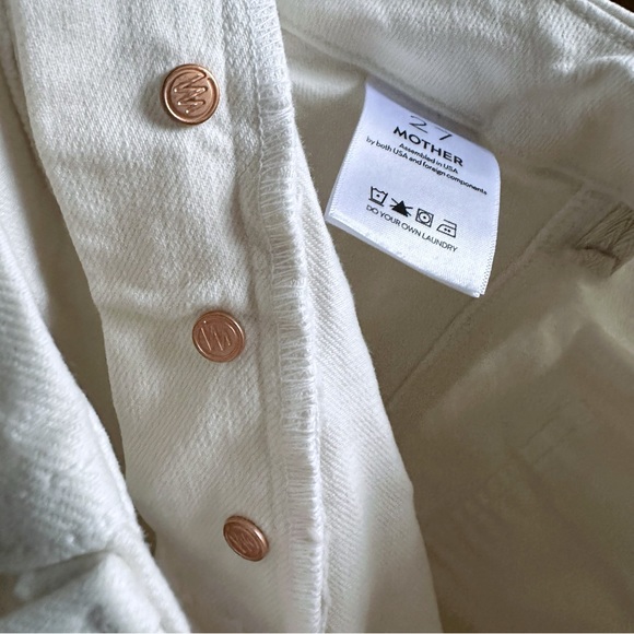 MOTHER Denim Patch Pocket Private Ankle Fray in Cream Puffs White Porkchop Wide - Picture 8 of 16